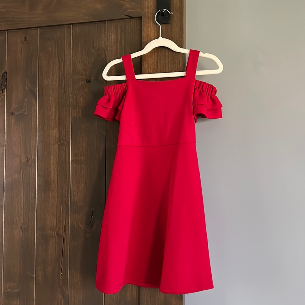 Girls Red Cold Shoulder Holiday Dress | Size 7